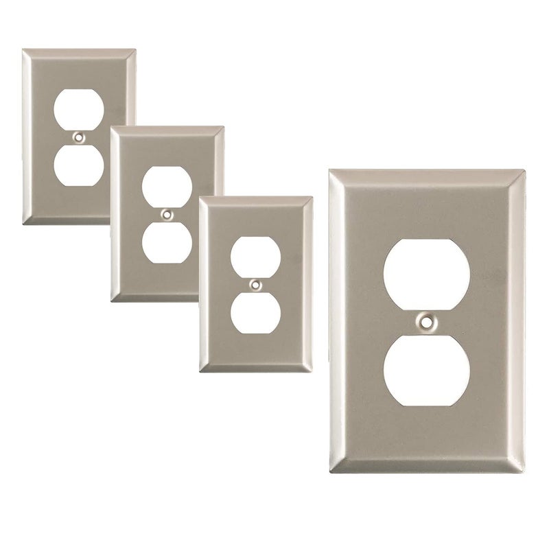 SLEEKLIGHTING Brushed Nickel Outlet Covers and Switch Plates-Decorative Wall Plate Light Switch Cover Flat -Variety of Styles: Decorator/Duplex/Toggle / & Combo-Size: 1 Gang Duplex (4Pack) - Image 1